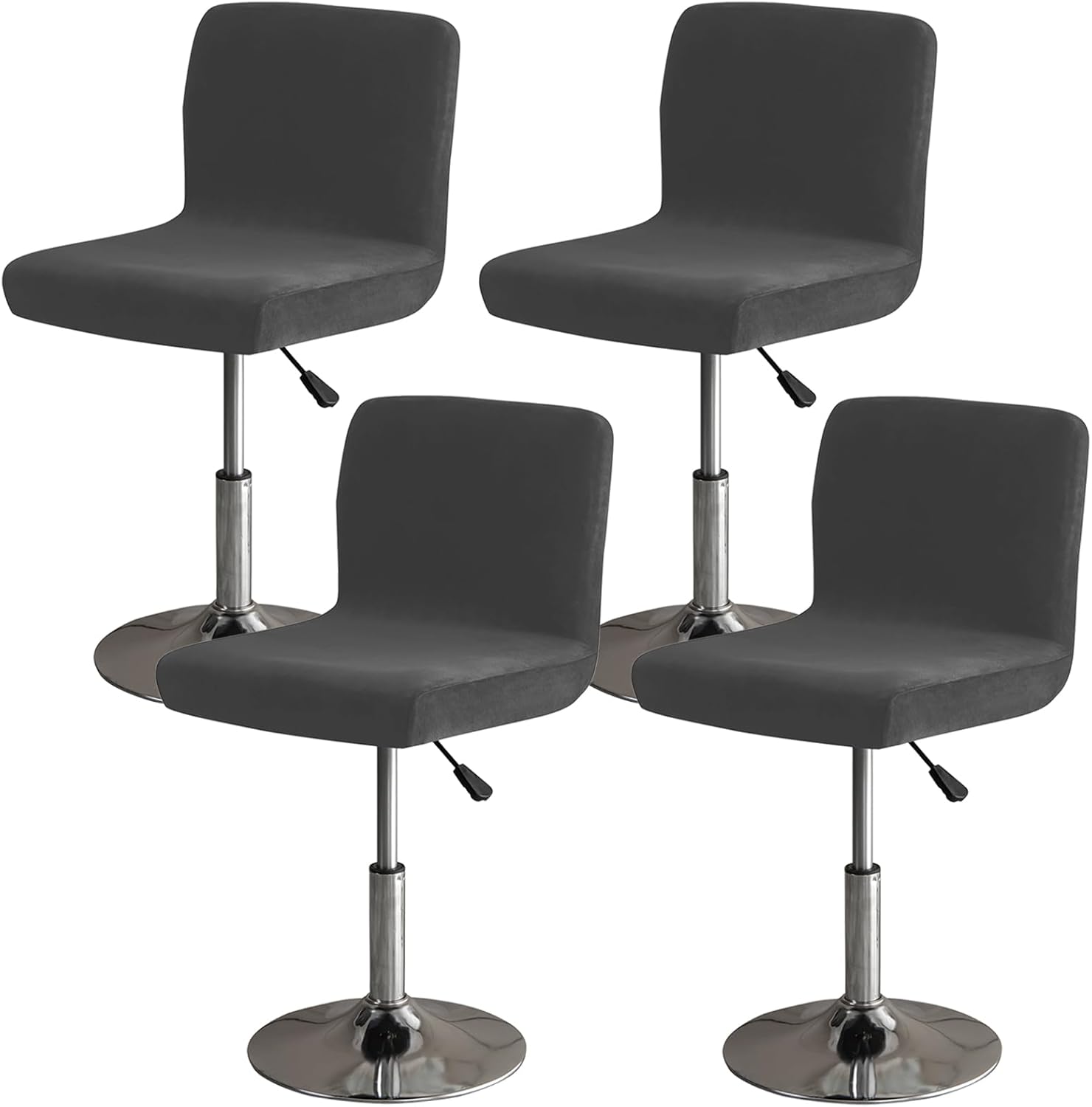 Gollense Velvet Stretch Bar Stool Covers with Backs, 4 Pack Pub Counter Stool Chair Covers, Washable Square Swivel Barstool Seat Slipcover with Elastic Bottom for Low Short Back Chair (Black)