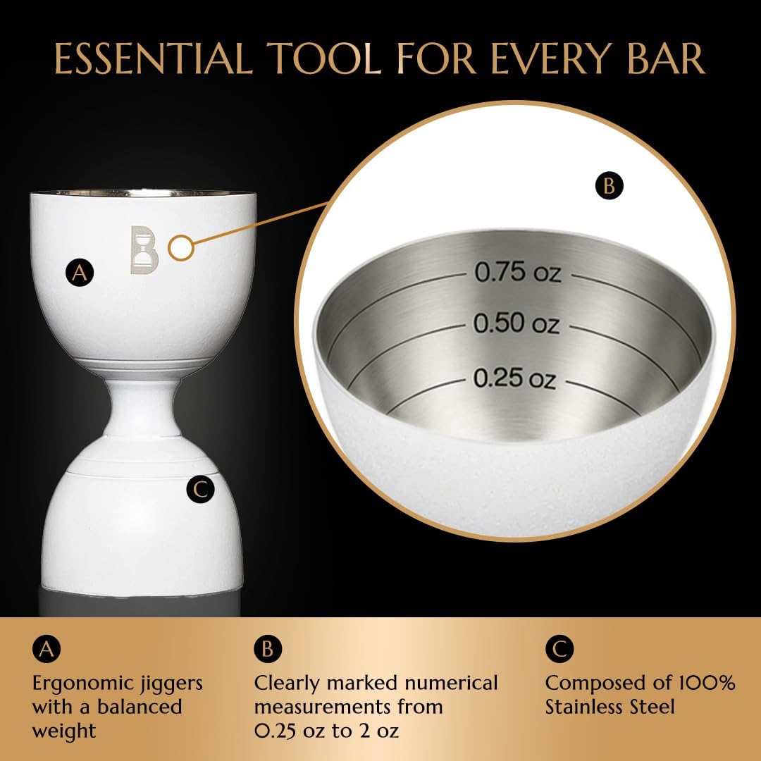 Double Bell Jigger by Bull In China - 0.25oz to 2oz Measures for Cocktails, Bars & Bartenders (Matte White) - Image 3