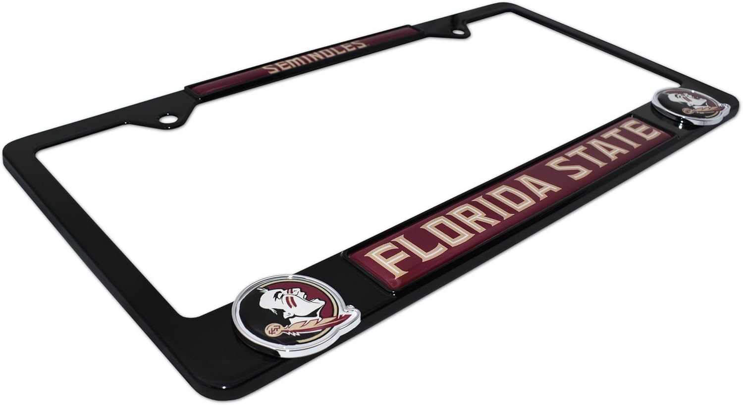 Elektroplate Officially Licensed – Florida State University Seminoles Black Metal License Plate Frame with 3D Logos affixed | Premium Metal Car Tag Holder | Weather-Proof Automotive Accessory