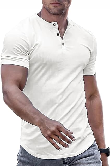 JMIERR Men Casual Short Sleeve T-Shirt Muscle Slim Henley Shirts Beach Tees | Summer, Activewear, Longline, Undershirts, Button, V Neck, Hawaiian, Fitted, Golf, Solid Color, Outdoor, Hiking