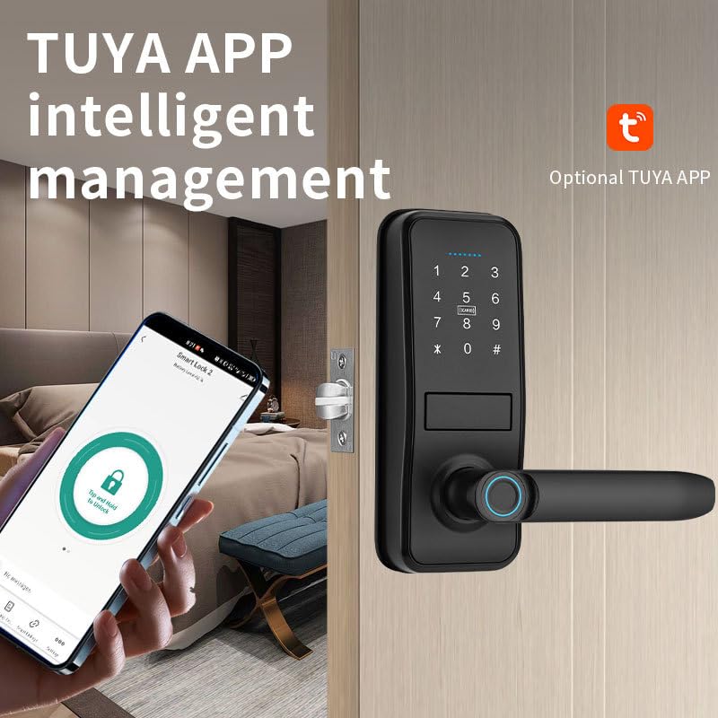 Smart Lock, Keyless Entry with Sleek Matte Black Handle, Electronic Keypad Deadbolt, Fingerprint & Touchscreen Keypad, Biometric Bluetooth Smart Lock for Front Door - Image 3
