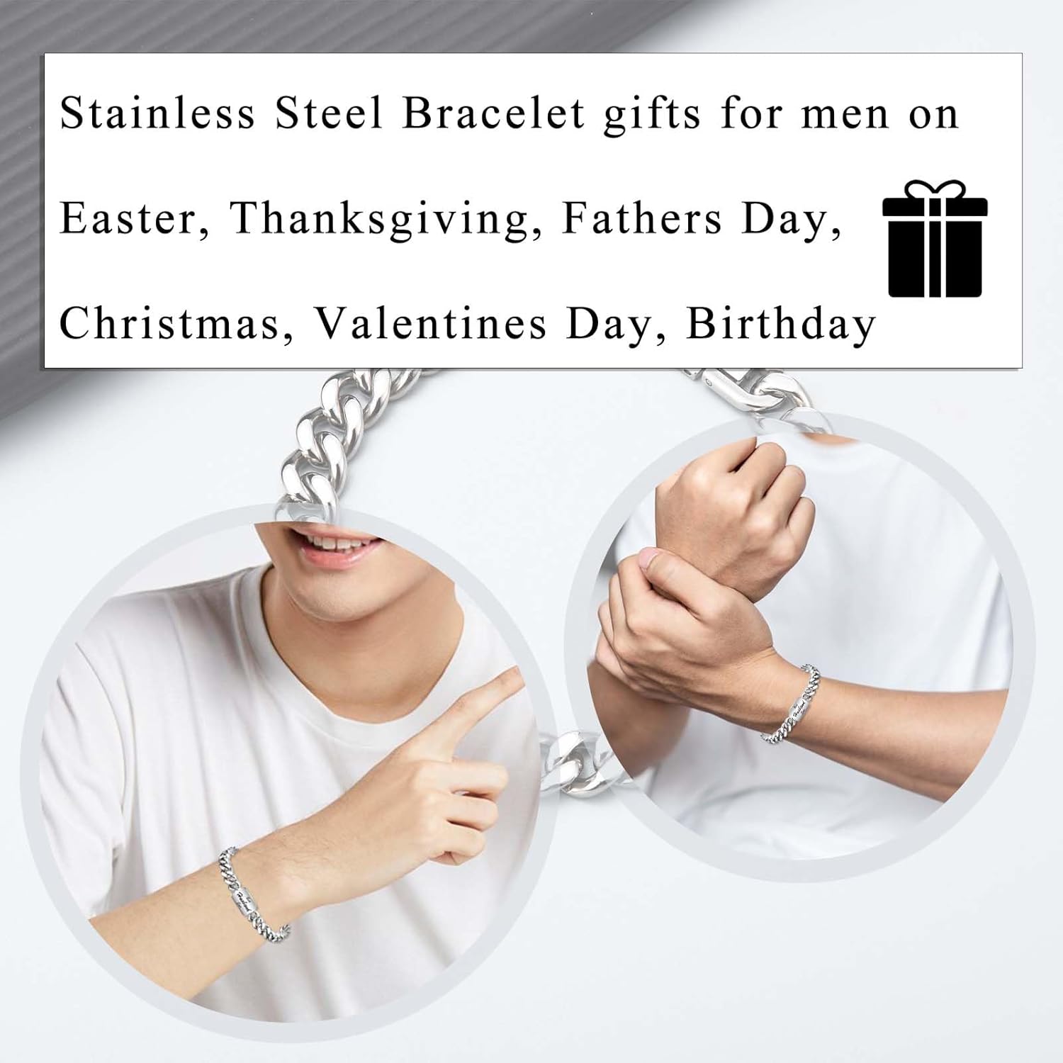 Cuban Bracelet Stainless Steel Bracelet Gifts for Son Grandson Nephew Brother Dad Husband Uncle Grandpa Boyfriend, Easter Graduation Christmas Valentines Fathers Day Birthday Gifts for Boys Him Men - Image 5