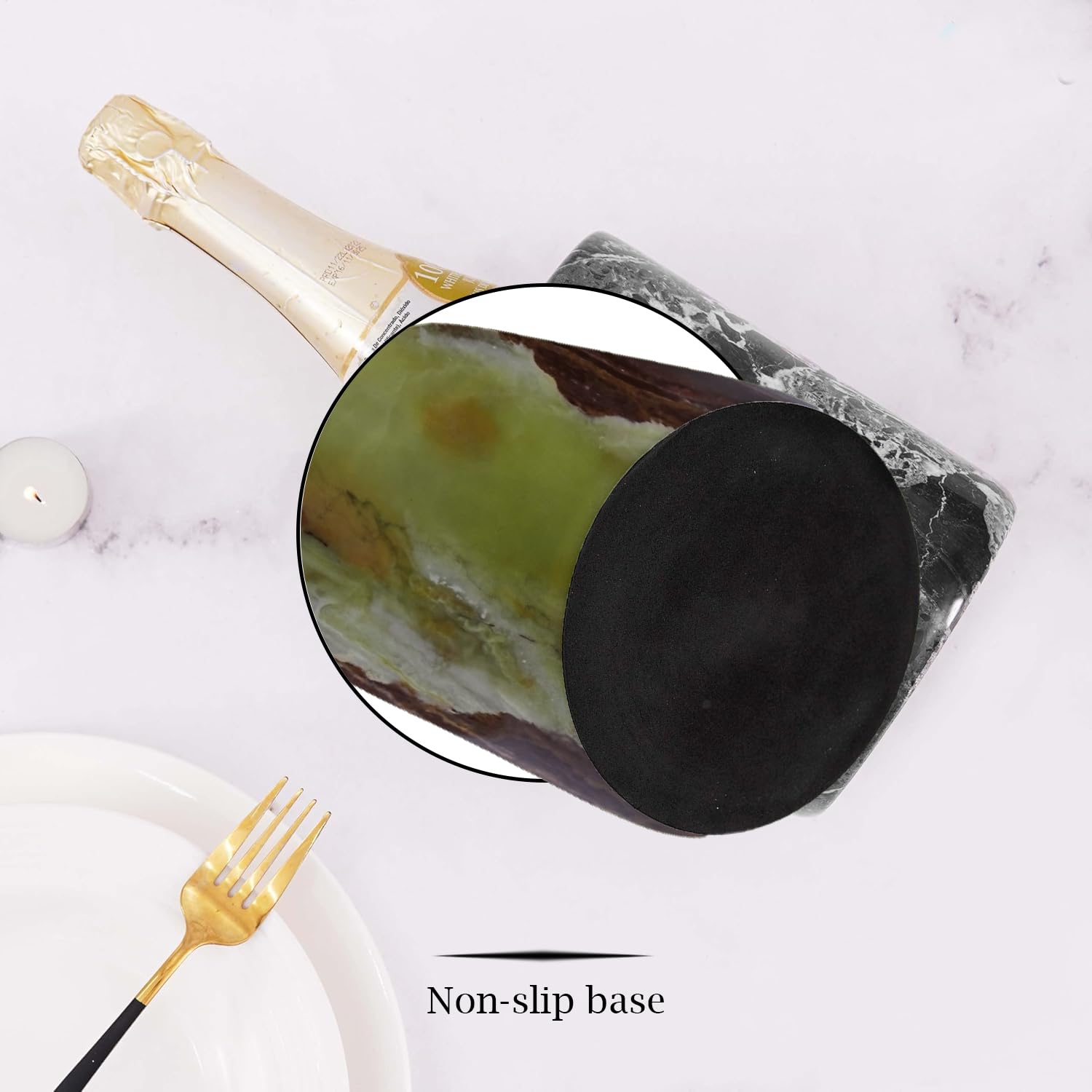 Champagne & Wine Cooler Bucket with Polished Interior – Non-Slip Scratch-Proof Pad, Marble Utensil Holder for Kitchen, Bar & Housewarming Gifts (Multi Green) — Amazon image 8