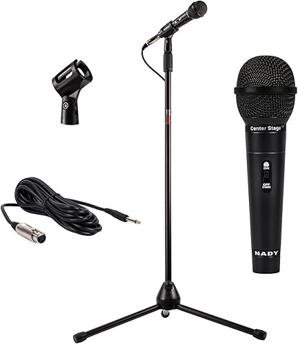 Nady MSC3 Soporte de micrófono de piso todo en uno Kit incluye micrófono, soporte de trípode ajustable de metal, clip de micrófono y un cable de 20