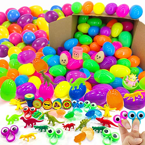 iGeeKid 150 Piece Toys Filled Easter Eggs, 2 2/5'' Plastic Surprise Eggs with 150 Different Toys for Kids Easter Basket Stuffer, Easter Party Favor, Easter Egg Hunt, Classroom Prize, Best Easter Gift