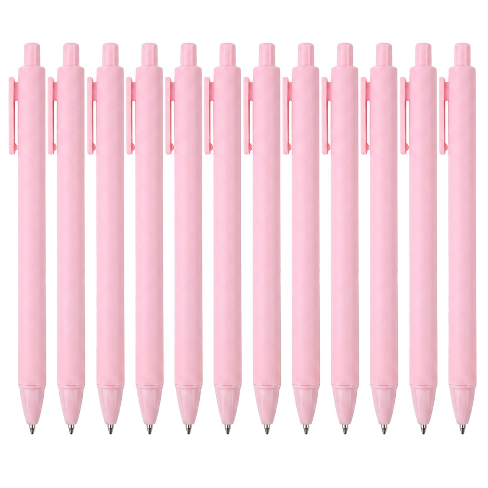 Rndqw 12Pcs Bulk Pink Pens Black Ink Set, 0.5mm Retractable Ballpoint, Smooth Pink Biro for Daily Use, Cute Hen Party Pens for Adult Women, for Office School Home Notetaking