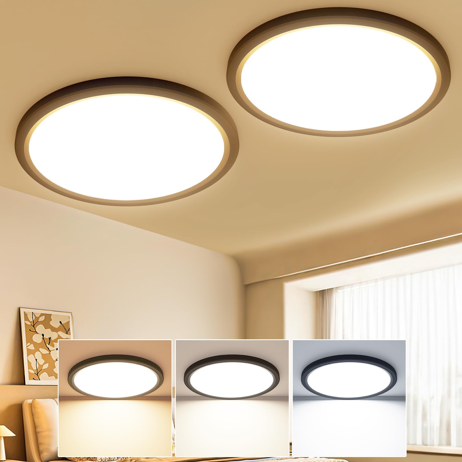 slochi Deckenlampe LED Deckenleuchte Flach, Ø22CM 3Farben 18W 1800LM Weiß