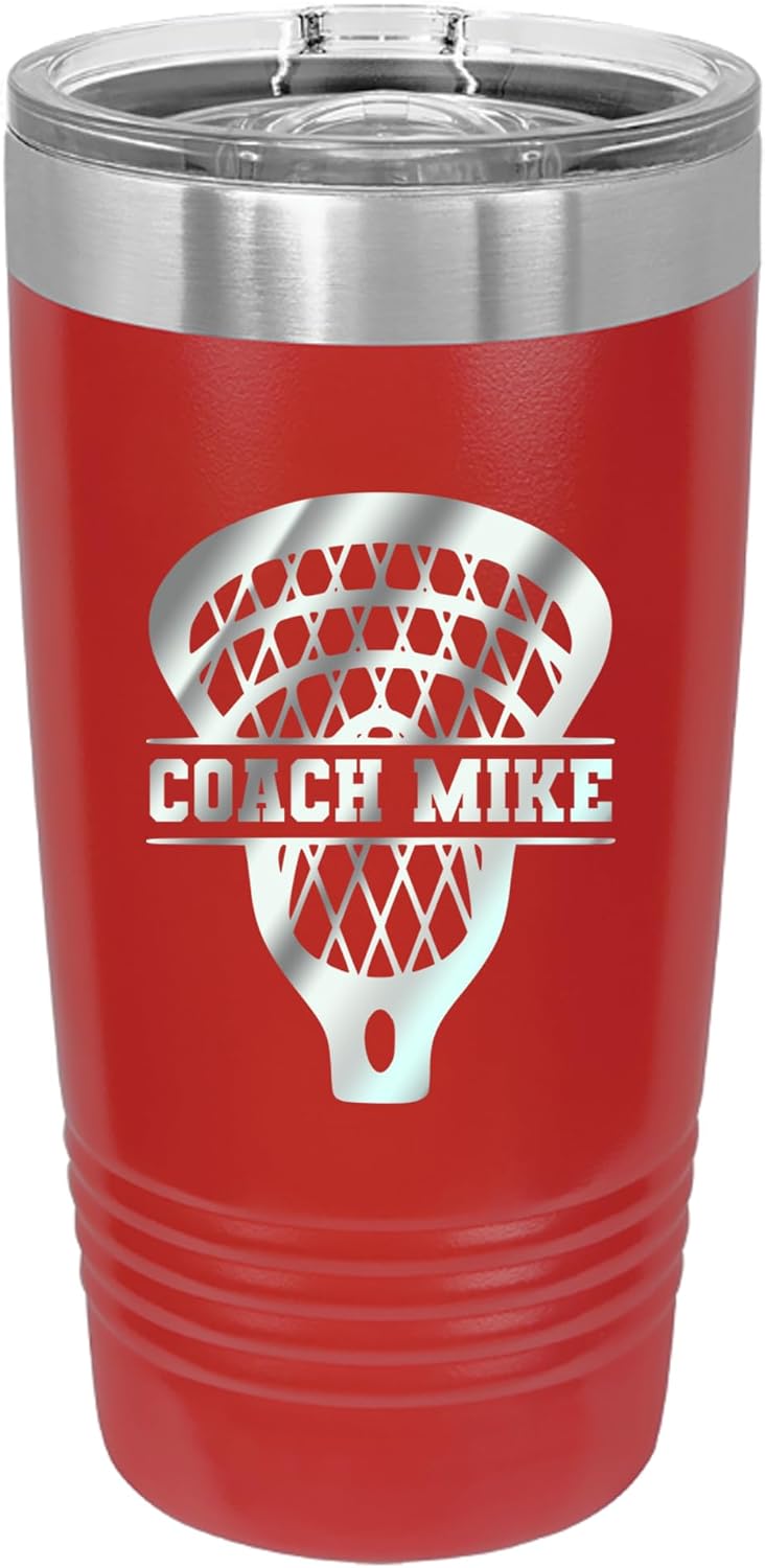 Personalized Lacrosse Player or Fans Tumbler – Stainless Steel 20 oz Tumbler w/Lid – Hot & Cold Drink Use – Custom Laser Engraved – Gift for Coaches, Players & Coffee Lovers (black)