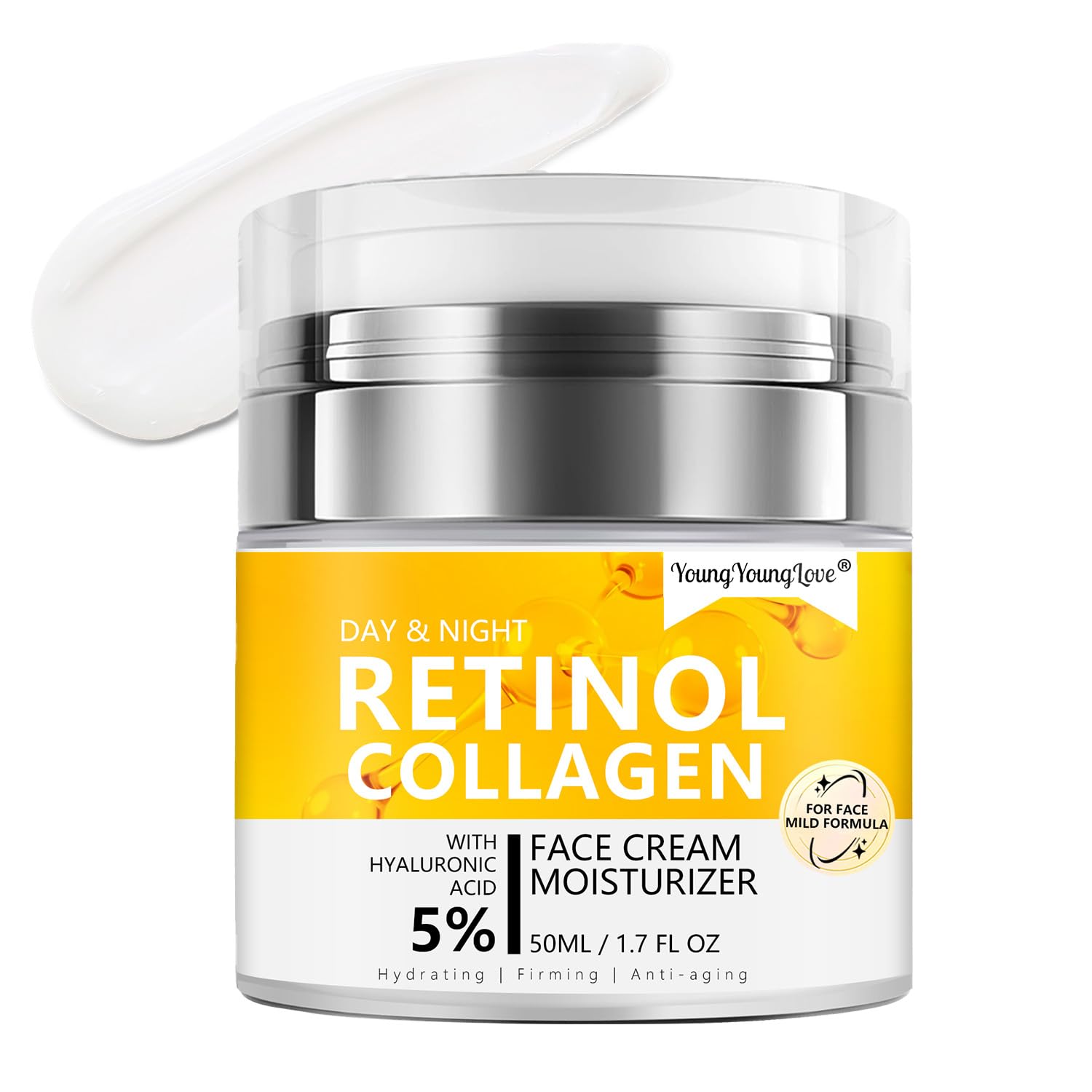 Retinol Cream for Face – Face Moisturizer with Collagen Hyaluronic Acid Niacinamide for Women & Men, Firming Hydrating Anti-Aging for Face & Neck, Reduces Fine Lines Wrinkles Dryness, 1.7 oz