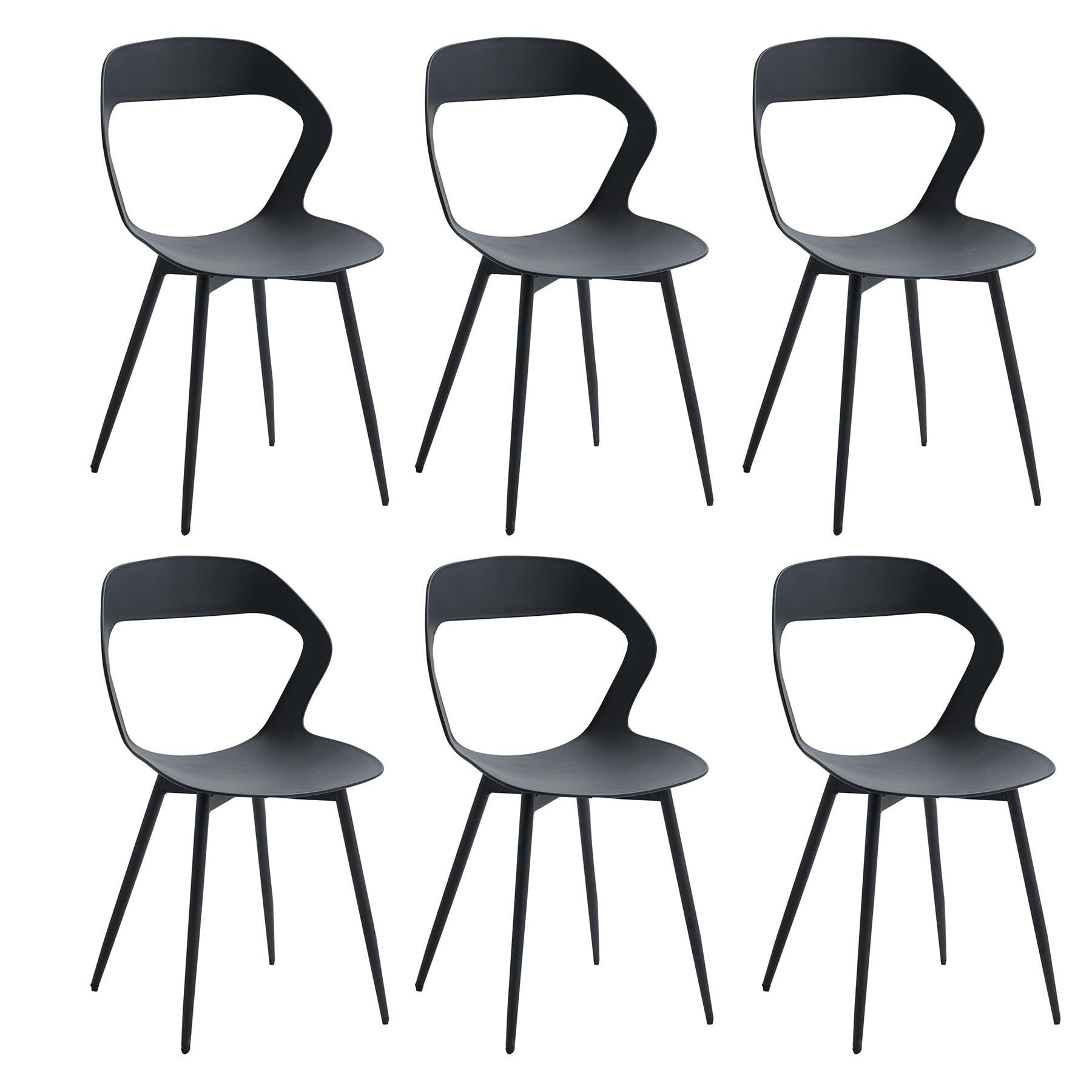 DEYARNA HOME Pack de 6 Sillas de Comedor de Plástico con Patas de Metal, Sillas Laterales sin Brazos para Comedor, Cocina, Sala de Recepción, Sala de Estar (Negro/Negro Pies)