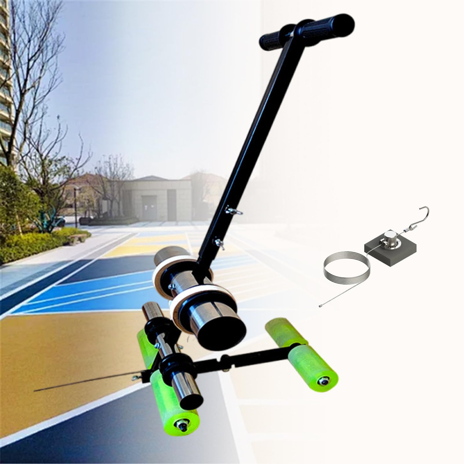 Kit de marcado de cancha de pickleball para hormigón, kit de marcado de cancha de baloncesto, herramienta de marcado de suelo de empuje manual para marcado de línea/pintura en aerosol con kit