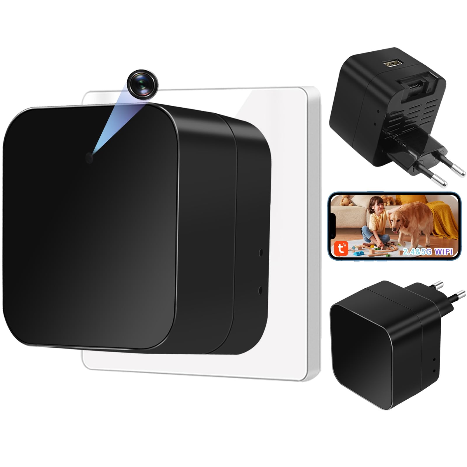 Cámara Espía WiFi 5G, Cámara Oculta con Cargador USB, Mini Cámara Espía WiFi HD 1080P con Detección de Movimiento y Grabación en Bucle para Visualización Remota - Normas de la UE