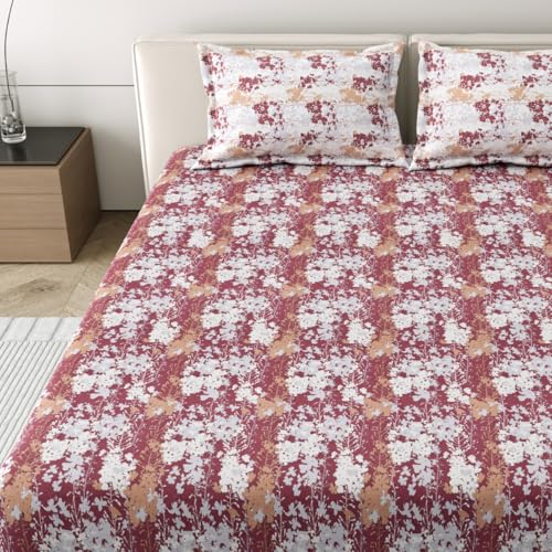 Image of Mafatlal 186 Tc Corsica Cotton Bedsheet for King Size Bed | 108 X 108 Inches | Cool-Touch Summer Sheets for Breathable Sleep Comfort | 2 Pillow Covers | Mineral Red