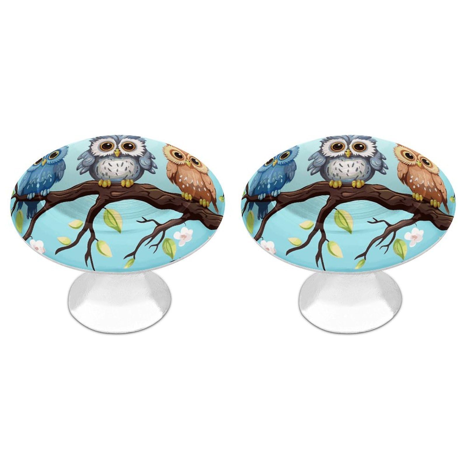 FekiLoot Owls on A Branch Cabinet Knobs Personality Stainless Steel Round Drawer Handles Circle Modern Cabinet Handles Drawer Knobs for Kitchen Dresser Bathroom Cupboard Furniture