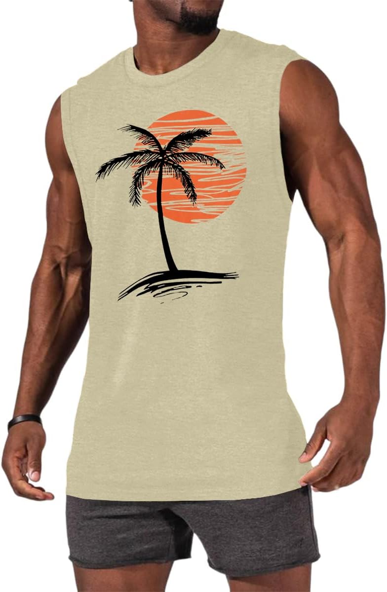 Mens Summer Beach Tank Top Tropical Hawaiian Palm Tree Print Sleeveless Shirts Muscle Tee Vacation Shirts - Image 2