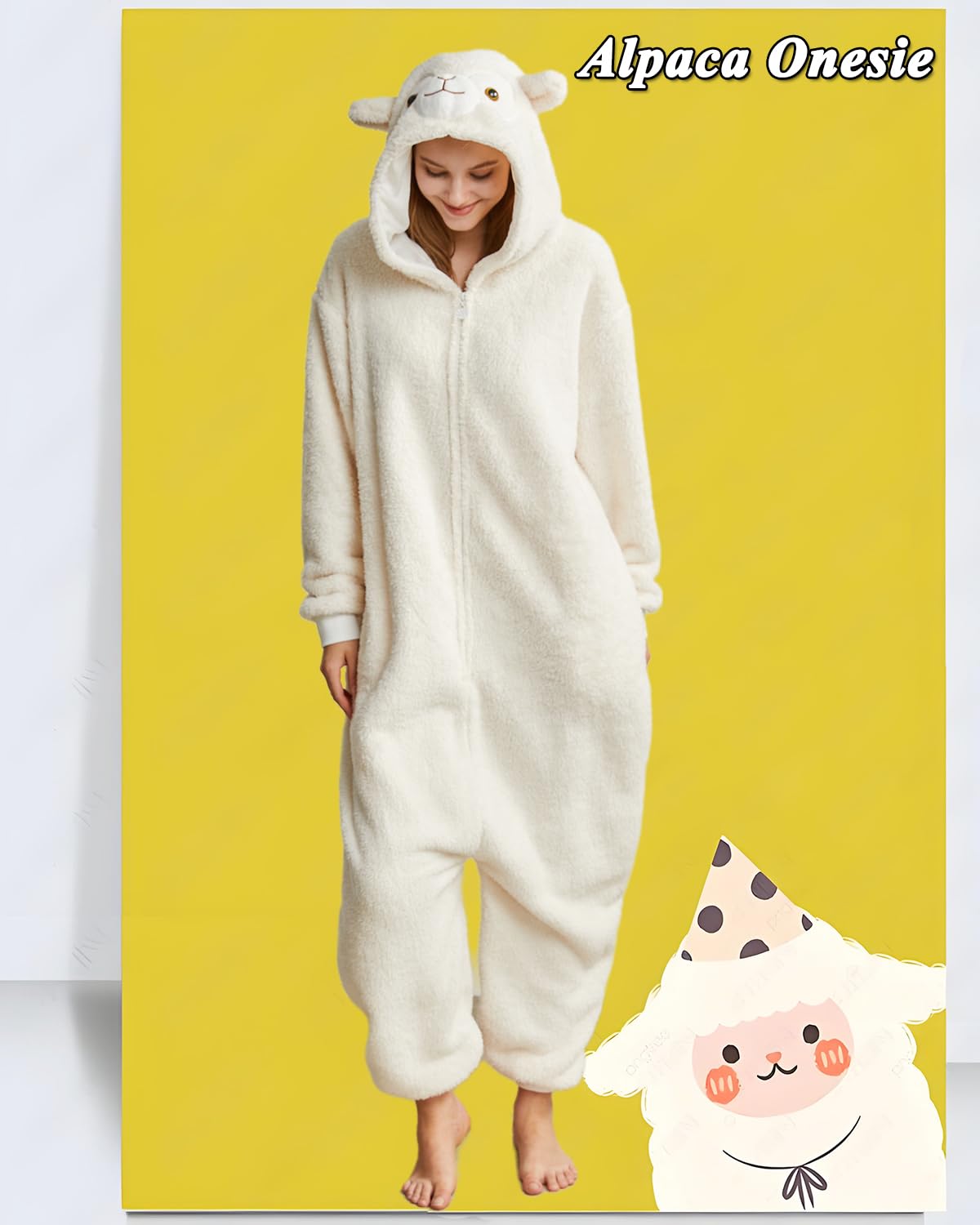 Laahoem Animal Alpaga Pyjama Homme Femme Adulte à Capuche Homme Femme Combinaison Costume Cosplay Vêtements de Nuit