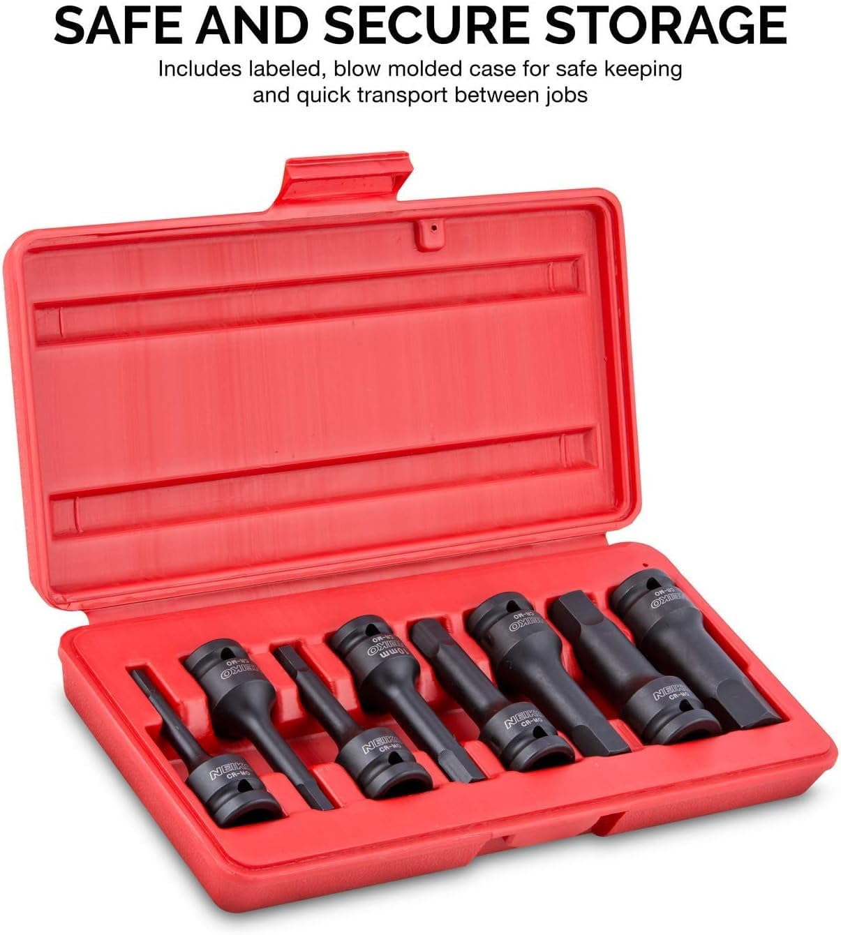 NEIKO 01137B 1/2-Inch-Drive Allen Socket Set, 3-Inch Length, 1/2-Inch Impact Hex-Bit Socket Set, SAE Hex Driver 1/4" to 3/4", CrMo Steel, Impact-Grade, 8-Piece Set