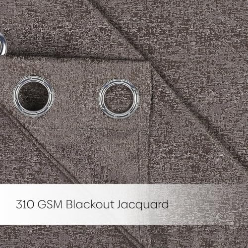 Image of haus & kinder Metallic Blackout Jacquard Window Curtain 5 Feet Long Pack of 1 | 100% Room Darkening Luxe Metallic Mocha 130 x 152 cm