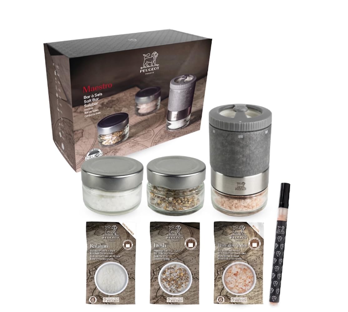 PEUGEOT - Bar À Sel Maestro - Moulin À Sel 10cm Réglage U'Select - Innovation Sel Glace, Mécanisme Zirlion - Fabrication Française - en Bois PEFC & INOX - Coloris Graphite
