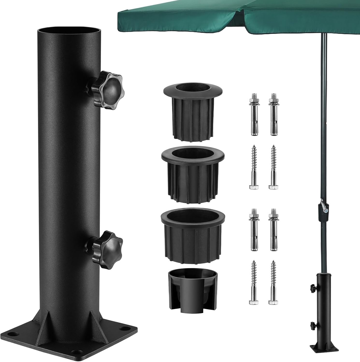 SLIIMU Enhanced Deck Umbrella Mount Outdoor, in Wood Ground Flag Pole Holder, Bolt Down Windsock Pole Base Bracket, Adjustable Patio Table Umbrella Stand Outside for Garden Backyard Balcony Poolside