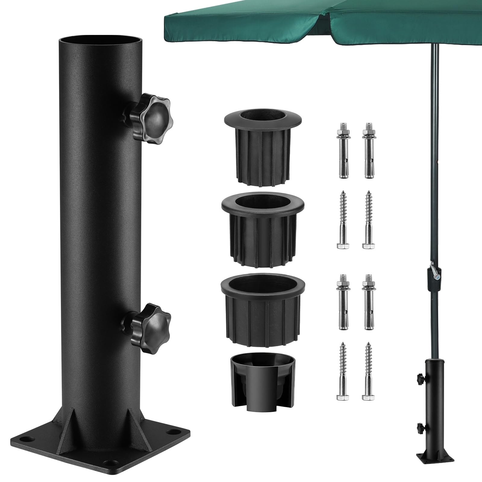 SLIIMU Enhanced Deck Umbrella Mount Outdoor, in Wood Ground Flag Pole Holder, Bolt Down Windsock Pole Base Bracket, Adjustable Patio Table Umbrella Stand Outside for Garden Backyard Balcony Poolside