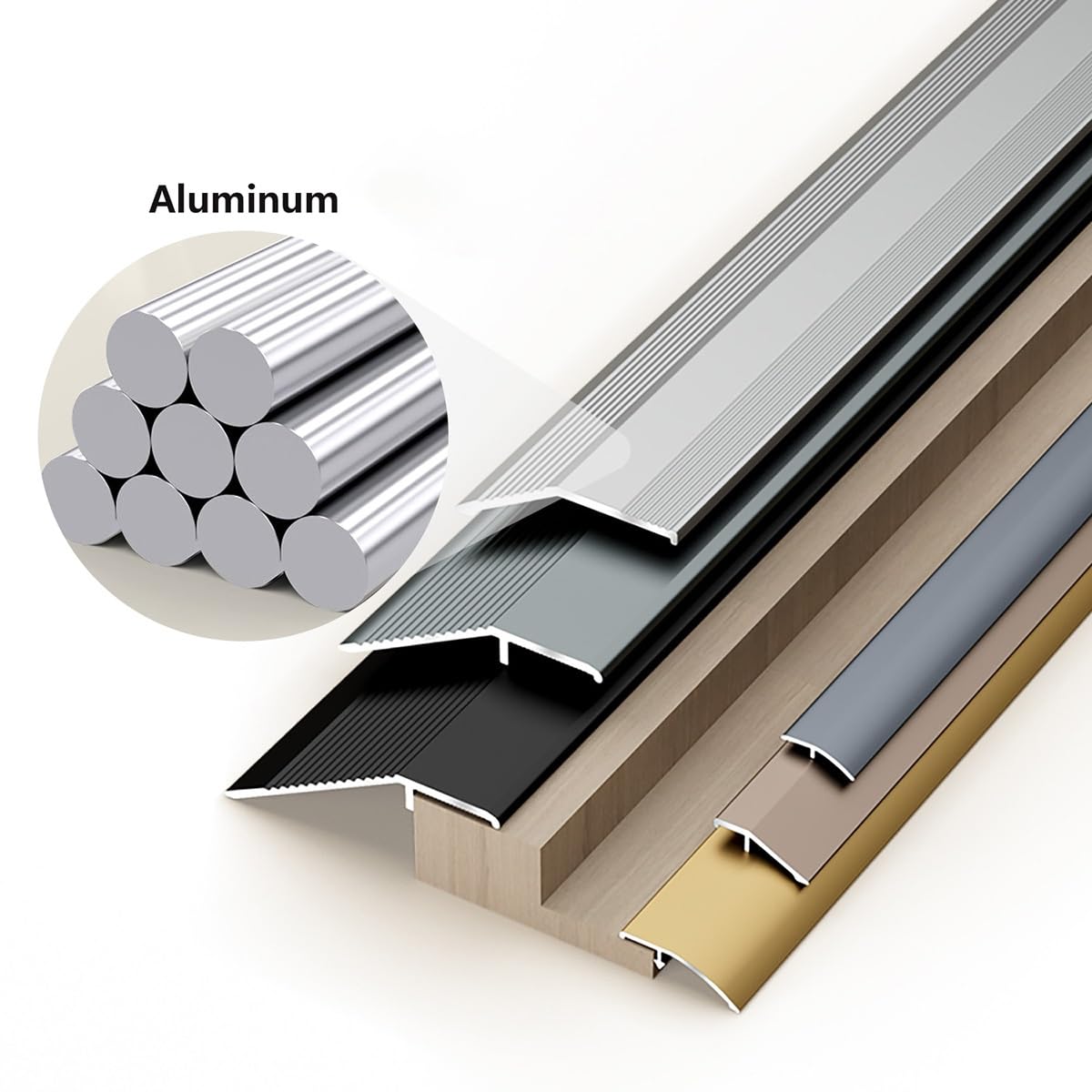 Türschwellenrampe aus Aluminium, 120 cm/150 cm lang, Übergangsprofile für Höhenunterschiede von 8–12 mm, Übergangsleiste für Laminat, Teppich und Fliesen(Silber,4.5x120cm)