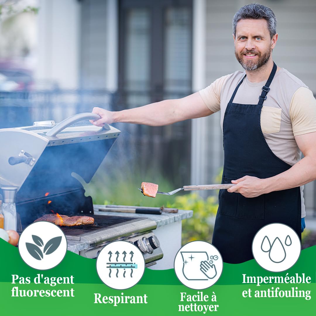 Tablier Cuisine Personnalisé Homme, Tablier Professionnel Rigolo Humour Bbq Barbecue Coton Noir Réglable, Tablier de Cuisine Cadeau Fete Des Peres Saint Papa Noel Valentin