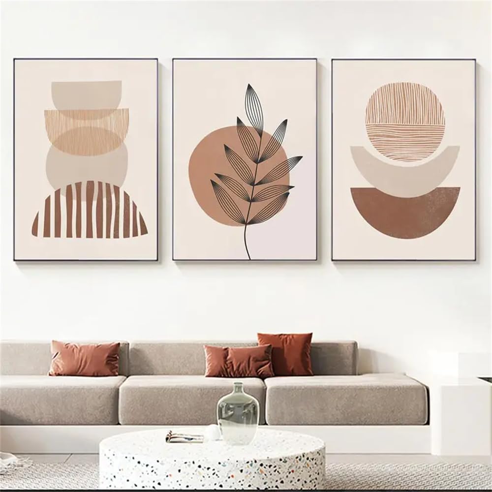 WUHBCZ Canvas Paints-Abstract Bohemian Canvas Painting Mid-Century Wall Art Moon Geometric Neutral Modern Prints Office Room Wall Decor Artwork-60 * 70cm/3PCS (No Frame)