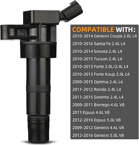 Miniatura 3 de Paquete de 4 bobinas de encendido compatibles con Sonata Tucson Genesis Coupe Santa Fe - Optima Rondo Sorento Forte Koup L4 V8 Reemplazo para UF611