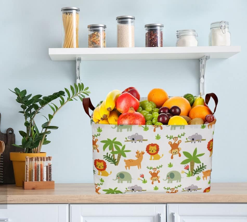 Miniatura 6 de Essme Cesta rectangular de almacenamiento para bebé, canasta verde, organizador de almacenamiento para guardería con asas para decoración de selva,