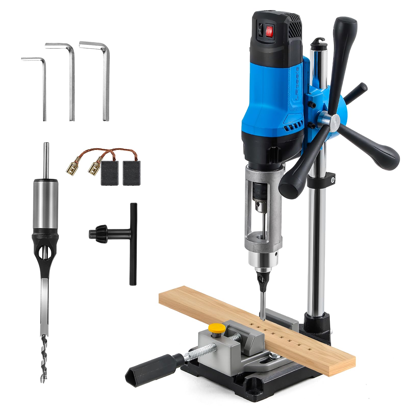 Bonvoisin Benchtop Drill Press with Square Hole Drill Bit, Bench Mortising Machine for Woodworking, 860W Electric Drilling Machine Chuck Capacity 1.5-10mm