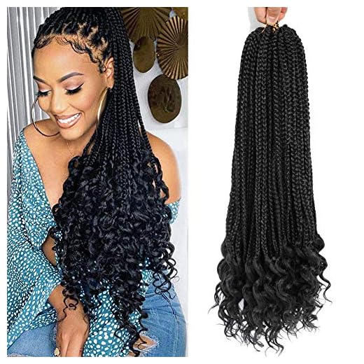 30 Inch Crochet Box Braids With Curly Ends Medium Box Braids Crochet Hair Extensions 6 Pack 3X Box Braided Crochet Hair Kanekalon Braiding Hair 24 Strands/Pack (30Inch 1B)