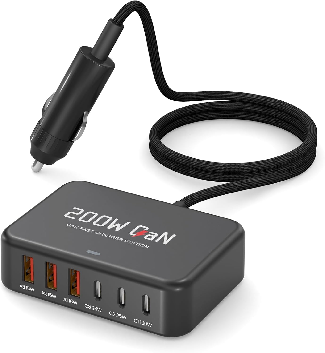 200W USB C Car Charger，Max PD 100W USB C Car Charger for MacBook/Air,Dell Latitude/Lenovo Thinkpad, PD3.0/PPS Cigarette Lighter Adapter for iPhone 17/16/15 Series, Samsung S25/S24/S23 Series