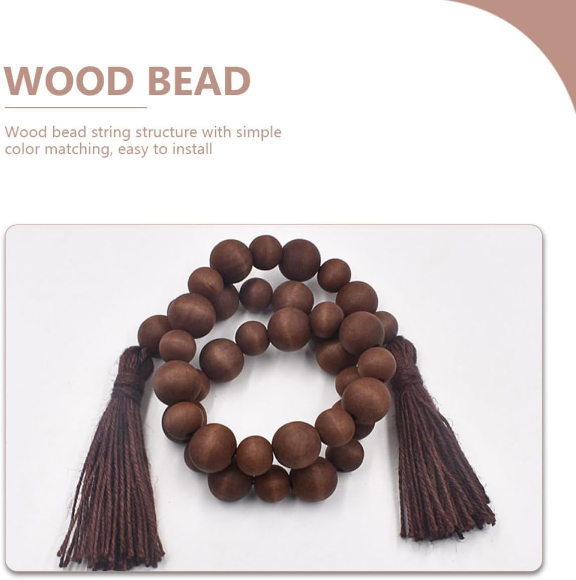 GLEAVI 2pcs Rustic Wood Bead Garland Tassels Decorative Wooden Bead String for Home Decor Coffee Table Centerpiece Boho Style