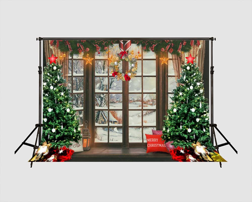 Kate Christmas Decoration Background 3 * 2m X-mas Shop Window Decoration Props Family Portrait Photo Booth Winter floor-to-eiling Windows Snow Scene Large Merry Christmas Backdrop - Image 2
