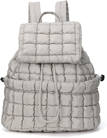 KL928 Quilted Backpack Puffer Padding Pack Top Flap With Drawstring for Women Lightweight Hiker Travel Gym Casual Daypack