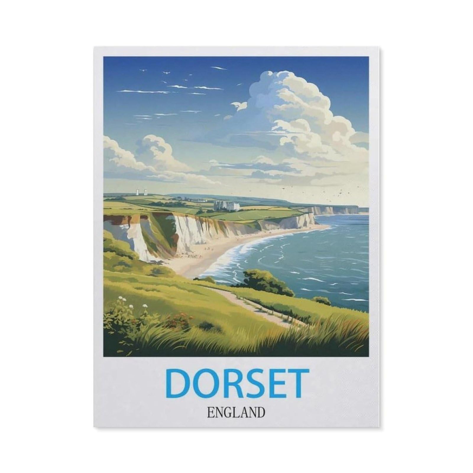 Beayodkp （40 X 50 Cm/15.74 X 19.68 Inches） 5D Diy Diamond Painting，Dorset England Vintage Travel Posters，Art Living Room Wall Decoration Gift-Ch61