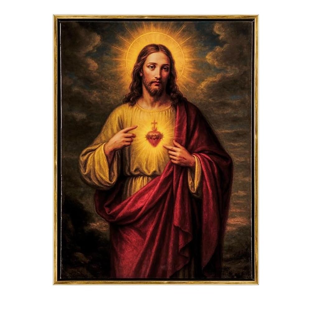 DRW Tableau Sacré Cœur de Jésus avec cadre 32 x 3 x 42 cm