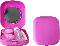 Estojo para lentes de contato, 2 unidades de kit de lentes de contato portátil com espelho, kit compacto de armazenamento de molho para viagem (rosa vermelha)