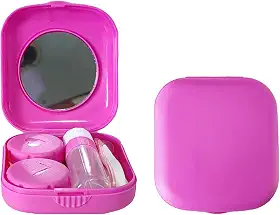 Estojo para lentes de contato, 2 unidades de kit de lentes de contato portátil com espelho, kit compacto de armazenamento de molho para viagem (rosa vermelha)