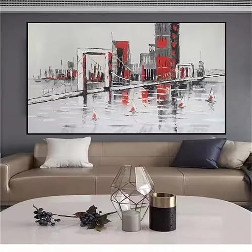 BSIibncV Nordic Painting Abstract City Bridge Building Art Canvas Pictures Decor Living Room Home Wall Ornament(55x110cm/Frame)