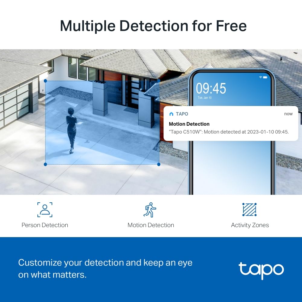 Tapo C510W 2K Caméra de Surveillance WiFi extérieur 360°, Vision Nocturne Couleur, Détection de Personne et Suivi de Mouvement, Étanche IP65, Alarme sonore Personnalisable (Lot de 2)