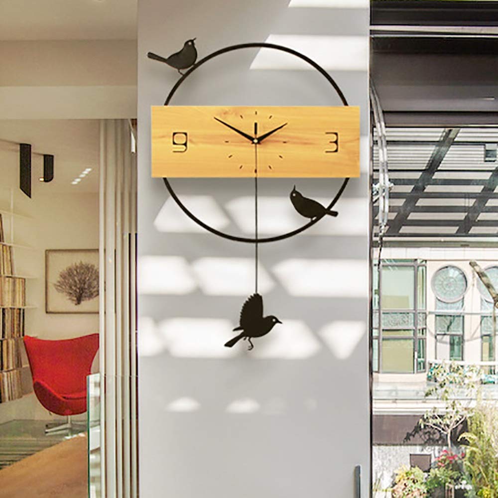 Horloge murale noire en bois massif moderne pour salon et chambre
