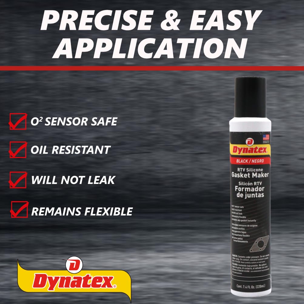 Dynatex 49271 Low Volatile RTV Silicone Gasket Maker, 0 to 500 Degree F, 8 oz Automatic Can, Black