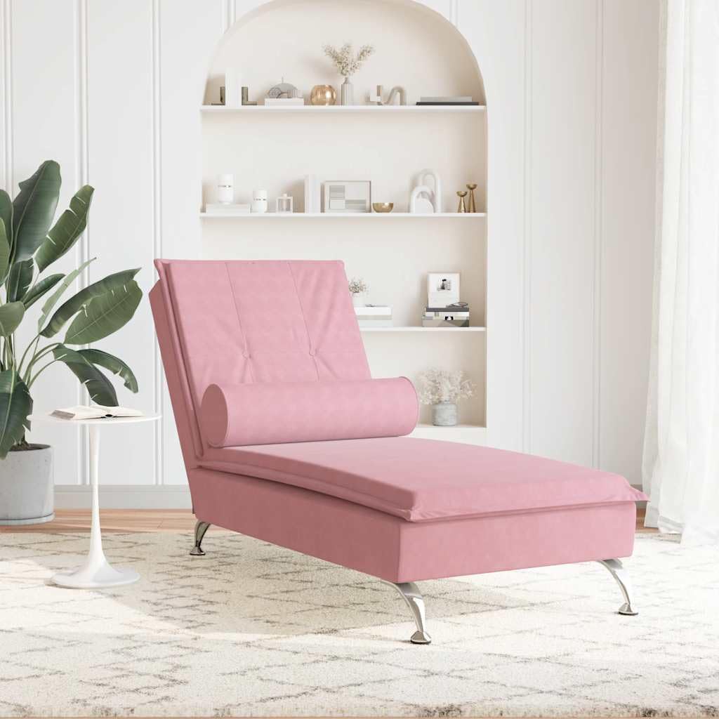 Generico Chaise Longue Massaggi con Cuscino Rosa in Velluto,Sedie,Chaises-longues-379453