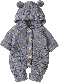 Baby Hooded Knitted Rompers Newborn Girls Boys Onesies Warm Sweater Jumpsuit Outfits
