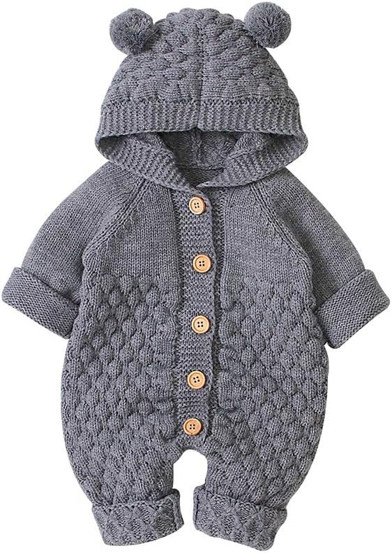 Baby Hooded Knitted Rompers Newborn Girls Boys Onesies Warm Sweater Jumpsuit Outfits