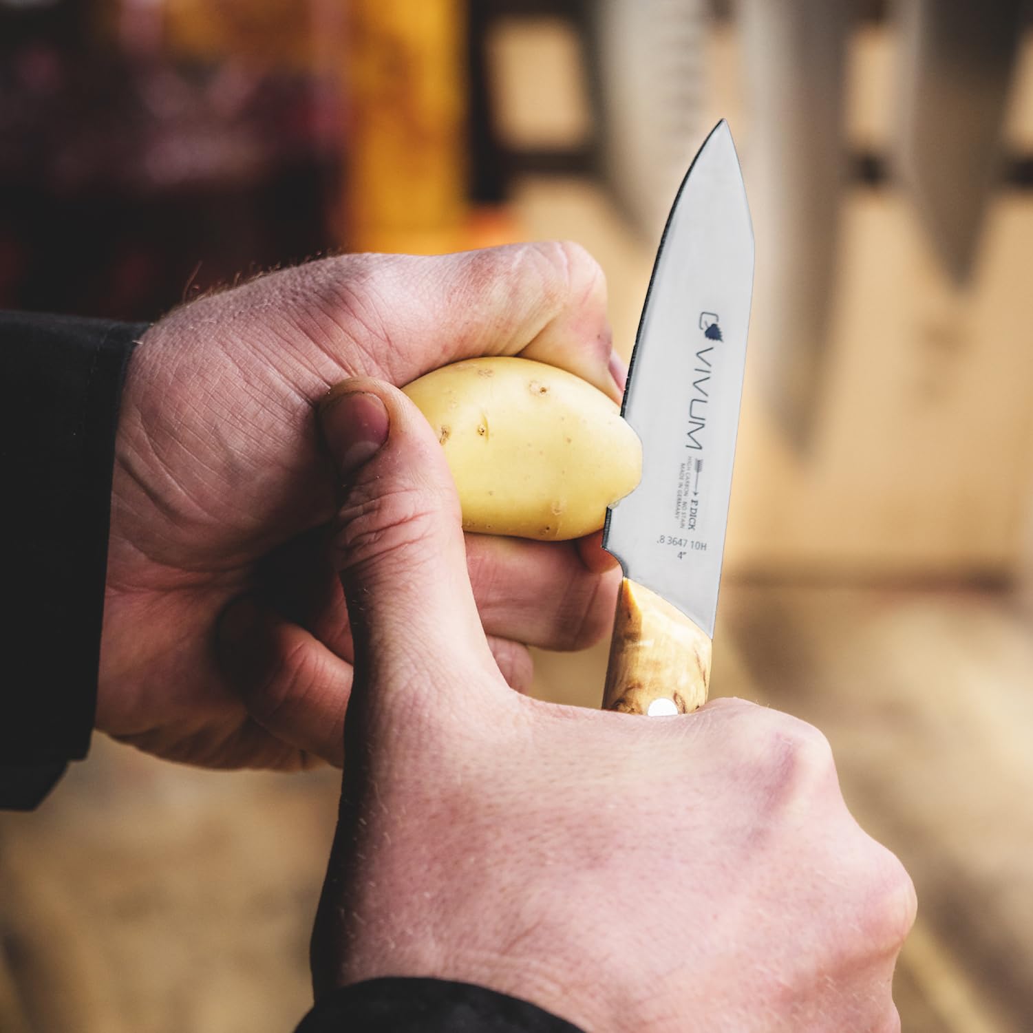 F.DICK VIVUM 83647102H Office Knife with 10 cm Blade for Fine Cutting Work with Birch Wood Handle 58 HRC Kitchen Knife