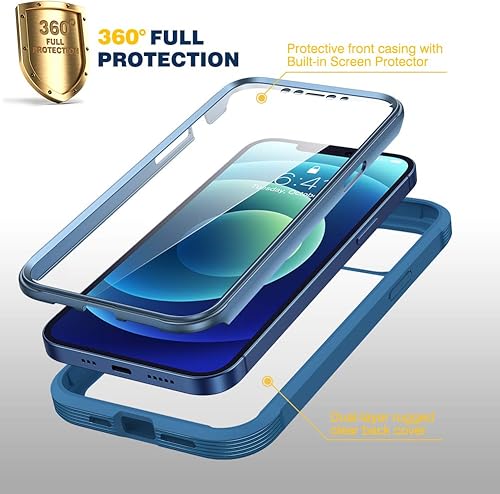 Miniatura 2 de Diaclara Diseñada para funda de iPhone 12 Mini, cuerpo completo resistente con protector de pantalla integrado sensible al tacto antiarañazos, funda