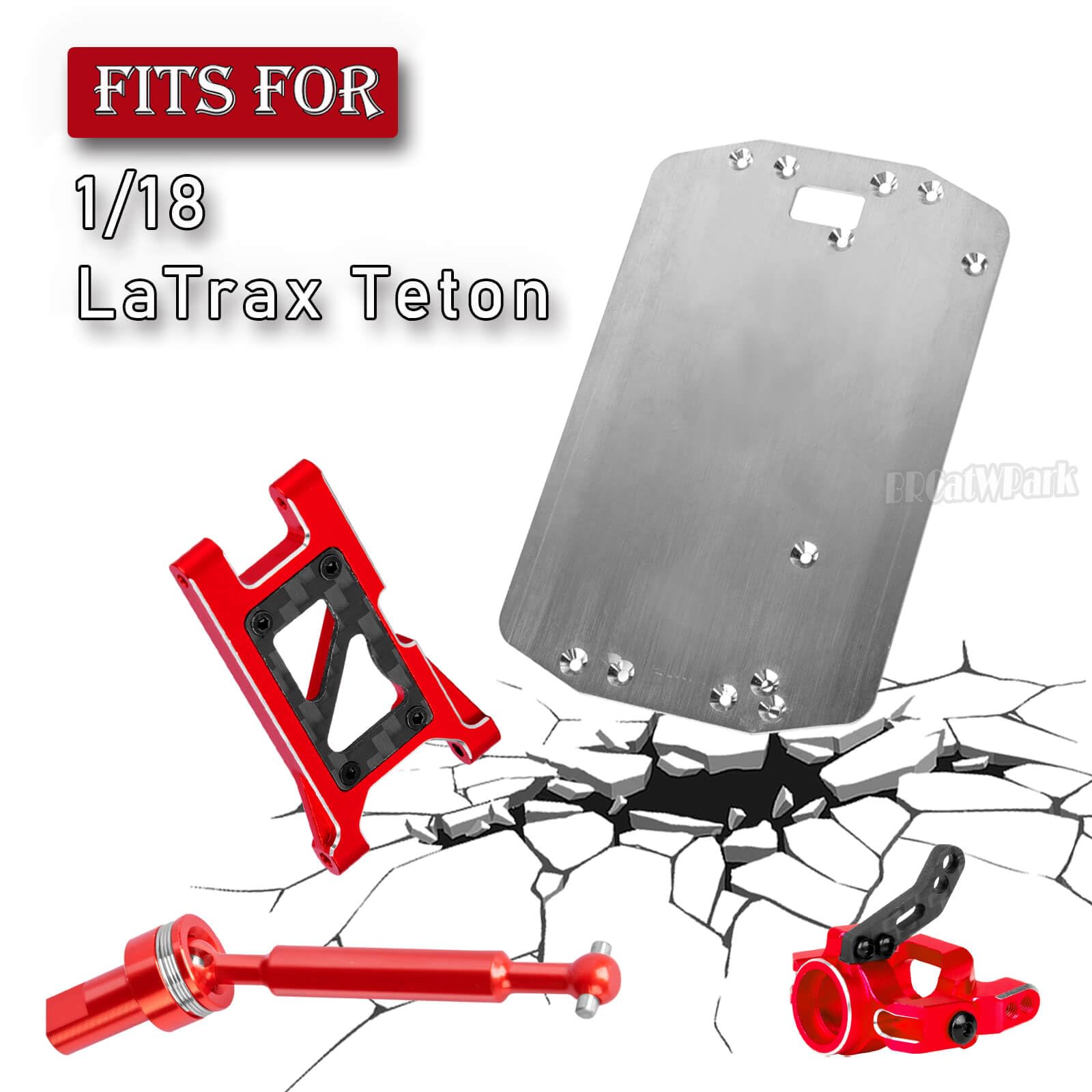 BRCatWPark RC Upgrades Part for 1/18 LaTrax Teton,Stainless Steel Chassis Protect Armor & Alloy Suspension A Arms & Drive Shaft Axles & Caster Block,Steering Blocks,Rear Stub Axle Carriers,Red